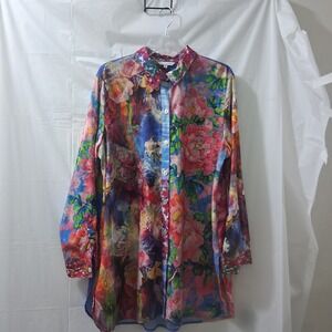 John Mark XL Floral Birds Button Down Shirt Long Sleeve Men's Colorful